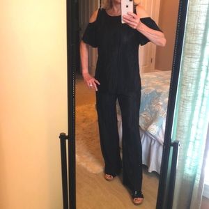 Dressy pants and top. Shimmery black.